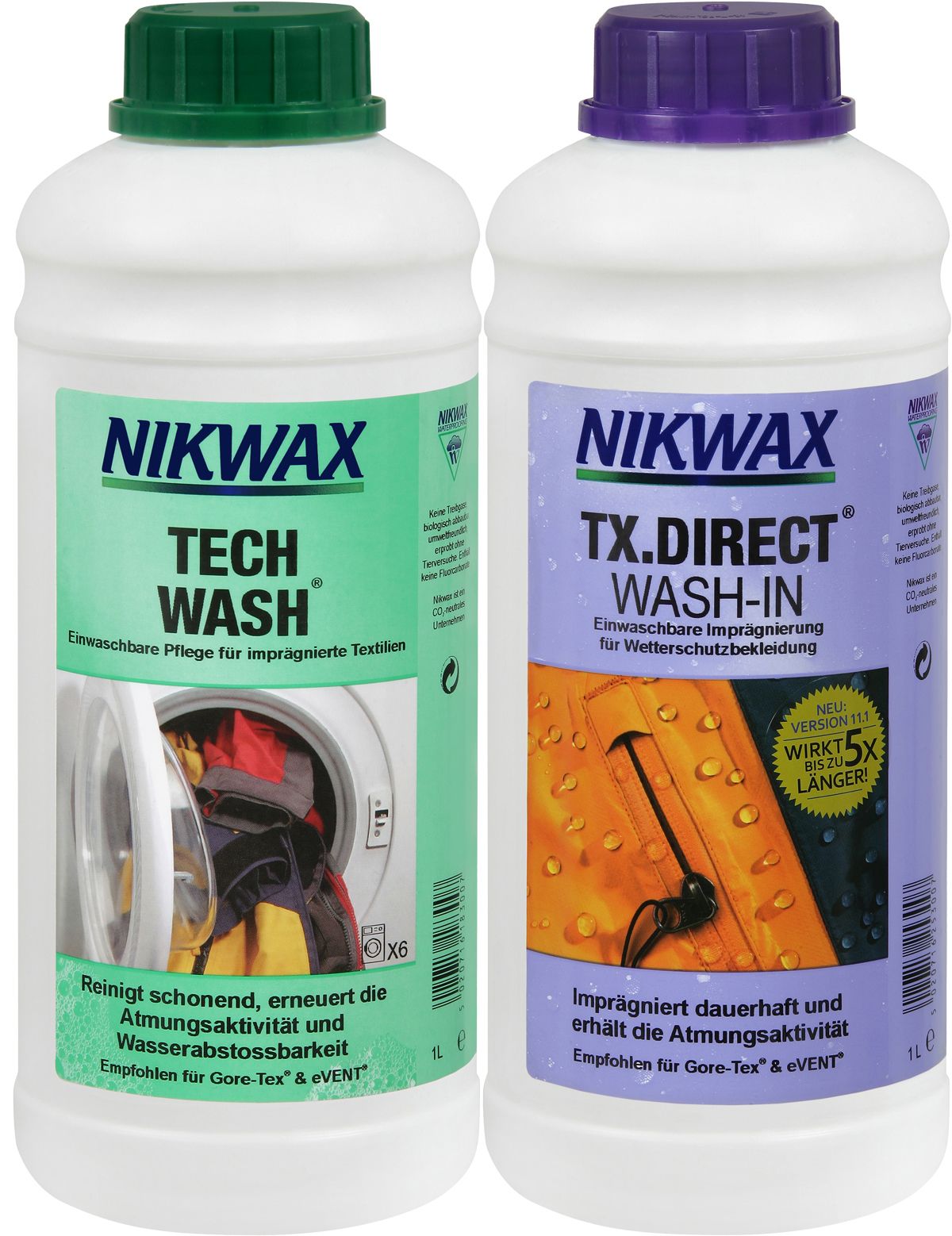 VAUDE Nikwax Set 2x 1 Liter TECH WASH + TX.DIRECT Flüssig-Waschmittel und Imprägnierung